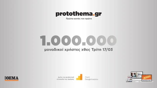 Protothema.gr: מיליון משתמשים ייחודיים ב-17 במרץ