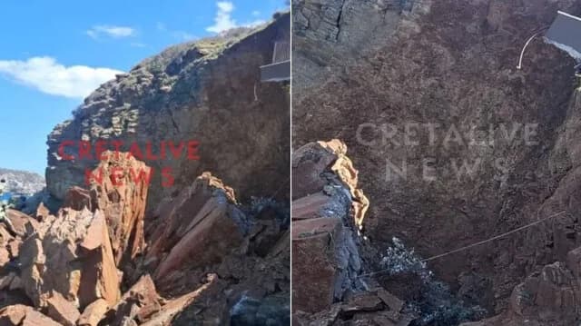 Erdrutsch in Agia Pelagia, Kreta: Berg stürzt ins Meer