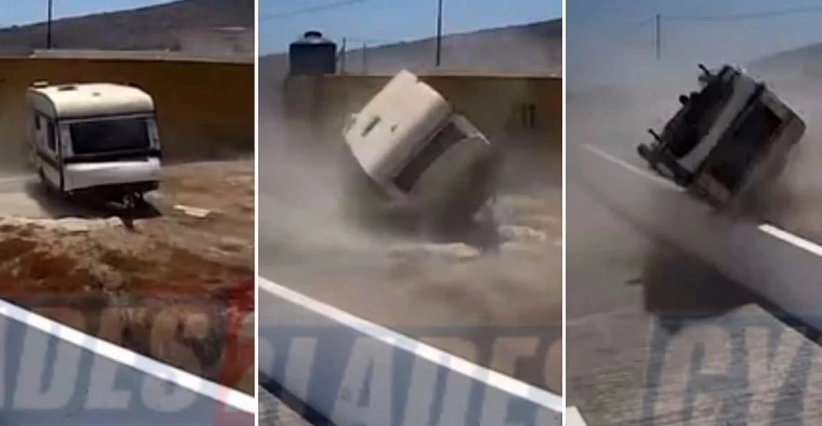 Santorini: Wind hebt Wohnwagen in die Luft