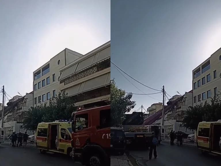 Peristeri: Crane Collapses onto Two-Story House