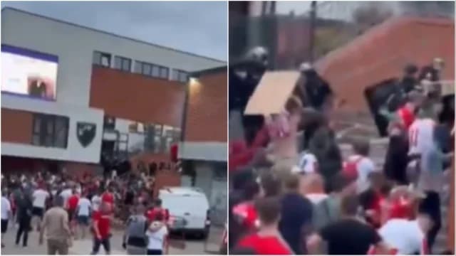 Enfrentamientos entre aficionados del Estrella Roja y la policía antes del partido contra el Lincoln