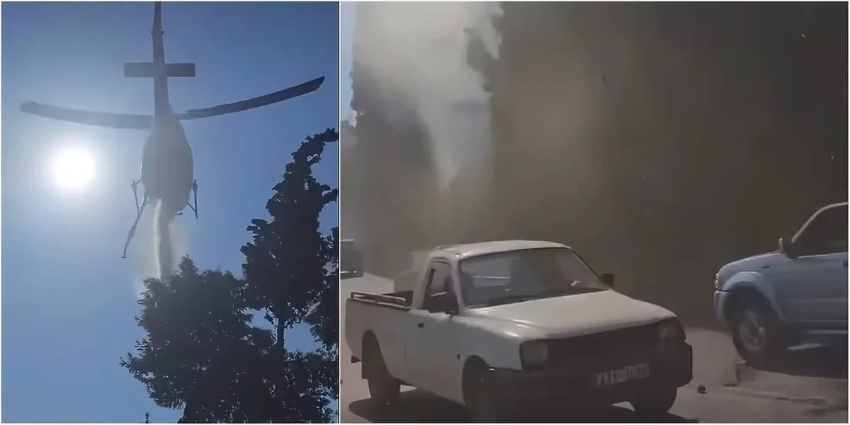 אכאיה: ענפים נפלו על רכב לאחר הטלת מים ממסוק