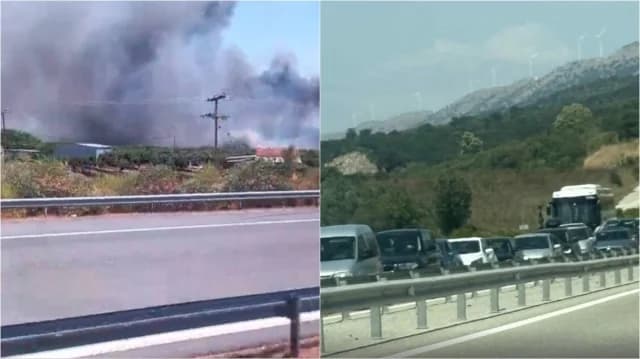 Feuer in Agrinio in der Nähe von Ionia Odos: Verkehr unterbrochen
