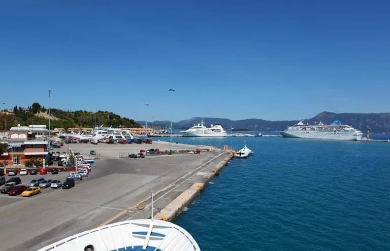 Corfu: Forklift Falls into Port, Hits Cruise Ship