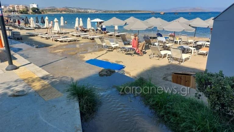 כרתים: ביוב הציף חוף בנמל חאניה