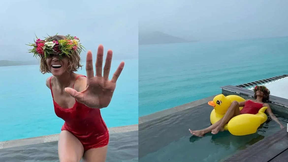 Halle Berry: Εντυπωσιακές φωτογραφίες με κόκκινο μαγιό στην πισίνα