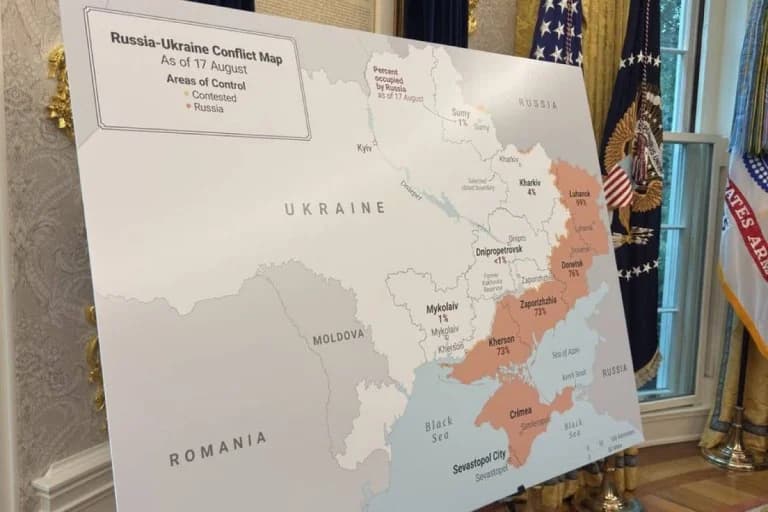 USA: Map of Ukraine with Russian-Held Territories at Trump-Zelensky Meeting