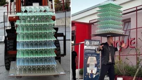 Aristotelis Valaoritis Rompe Récord Guinness: ¡Equilibra 511 Vasos en la Cabeza!