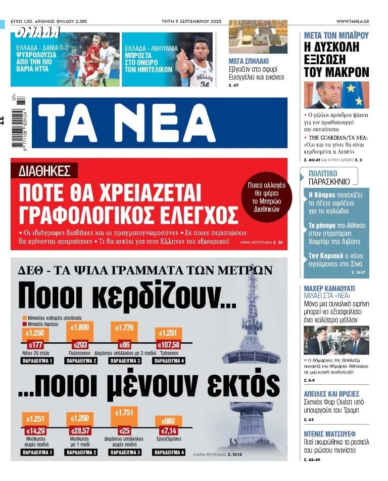 Στα «ΝΕΑ» της Τρίτης: Επικαιρότητα και Αναλύσεις