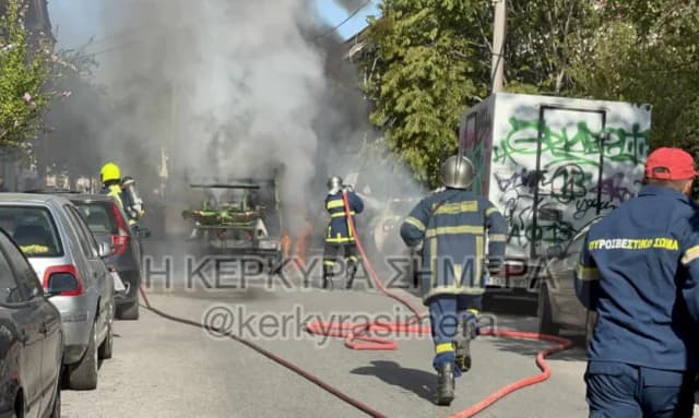 Corfu: Garbage Truck Engulfed in Flames – Damage to Cars