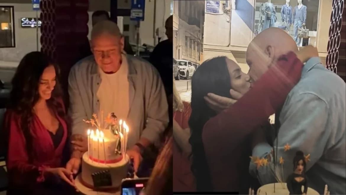 Elpida Iakovidou：奢华蛋糕和与 Tzonis Kalimeris 的亲吻庆祝生日
