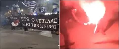 Salónica: Chipriotas queman bandera del 'pseudoestado' y forman 'No olvido' con fuego