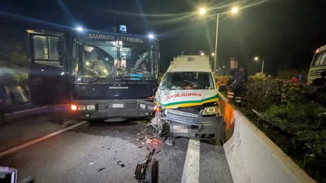 Serious Accident in Platykampos, Larissa: Ambulance Collides with Police Van