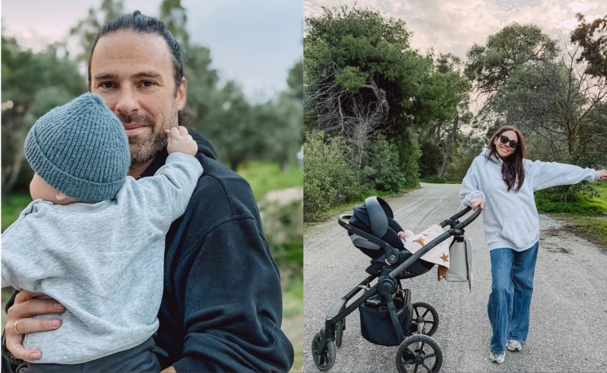 Evridiki Valavani und Grigoris Morgan: Familienspaziergang mit ihrem Sohn