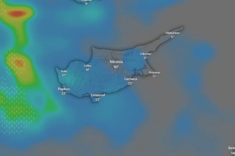 Zypern Wetterwarnung: Neue Störung bringt Regen, Gelbe Warnung ausgegeben
