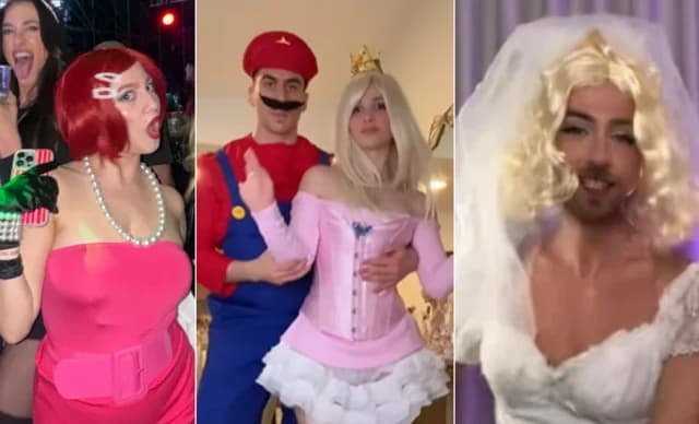 Karneval in Limassol: Maria Tsiakka als Nastazia, Fipster als Braut