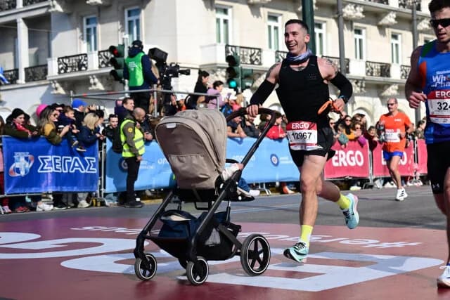 Athens Half Marathon 2026: Runner Races with Baby, Another with Dog