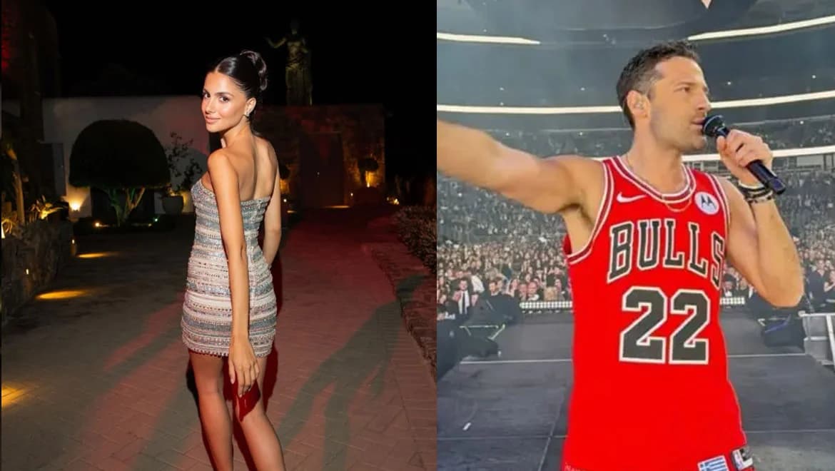 Konstantinos Argiros: Su hijo usa una camisa a juego en el concierto de Chicago