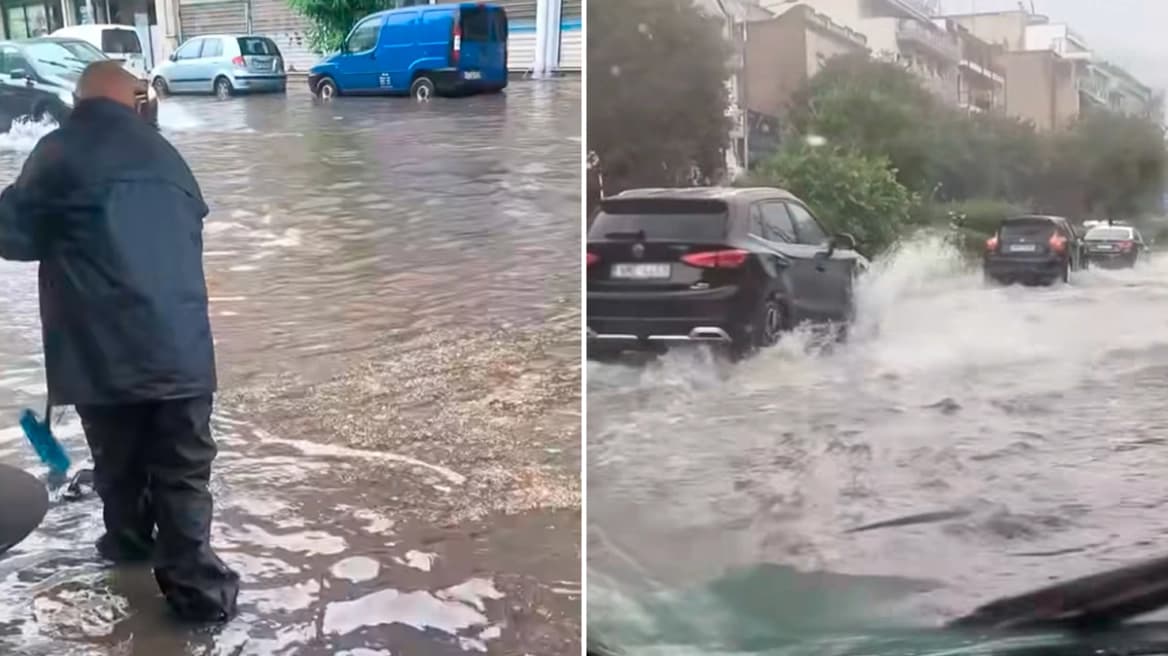 סופת גשמים חזקה בסלוניקי: רחובות הפכו לנהרות